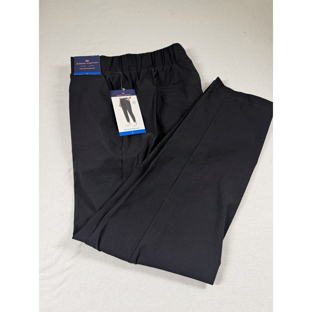 Modern Ambition Womens Travel Pants Size L Blk Stretch Elastic Waist Pockets 409